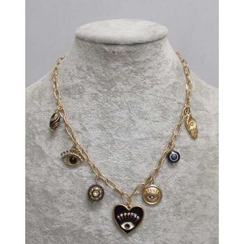 bijoux collier coeur email oeil noir acier inox