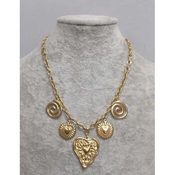 bijoux collier acier doré spirales gros coeur