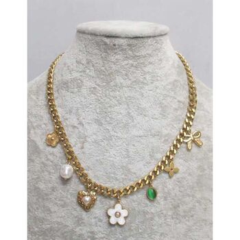 bijoux acier collier chaine maille gri gri fleurs noeud