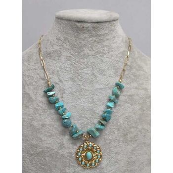 bijoux cailloux et médaillon turquois en acier