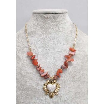 bijoux collier acier cailloux pendentif soleil