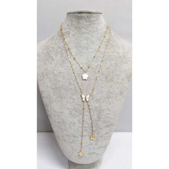 bijoux double chaine pendentif papillon en envol en acier