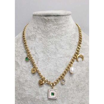 bijoux collier maille carré cristal vert en acier