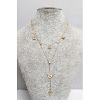 double necklace with flower and clover pendant in steel