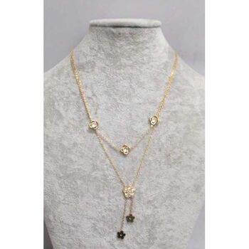 bijoux collier double pétale fleur cristal acier