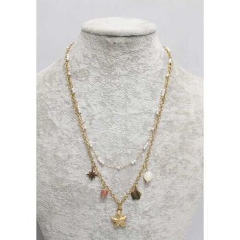double chain necklace with steel star, seashell, and pearl