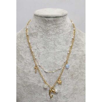bijoux collier double chaine acier dauphin étoile perle
