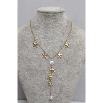Gold-plated steel starfish and pearl pendant necklace