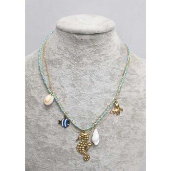 bijoux collier acier pieuvre cheval de mer poisson et cordon