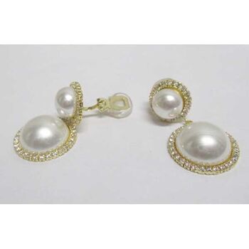 small and large pearl ball clip-on earrings with rhinestones