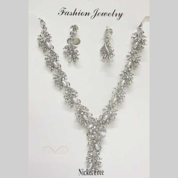 Pearl crystal wedding jewelry set