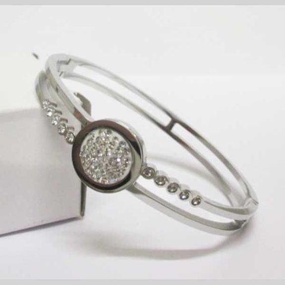 bracelet jonc acier inoxydable medaillon rond cristal grossiste