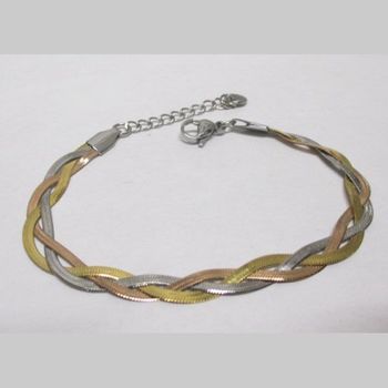 bijoux bracelet maille acier tressé argent doré rose