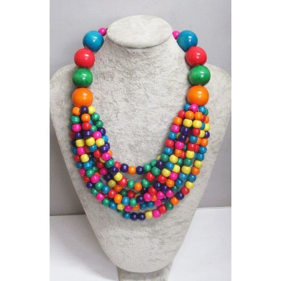 bijoux collier petite et grande boule bois de toutes les couleurs