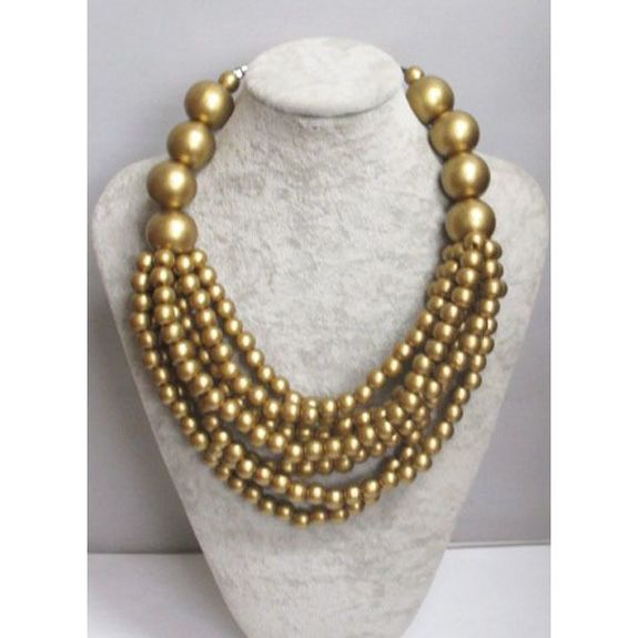 multi-row chain with golden wood balls