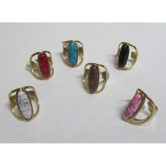 elongated steel ring color stone