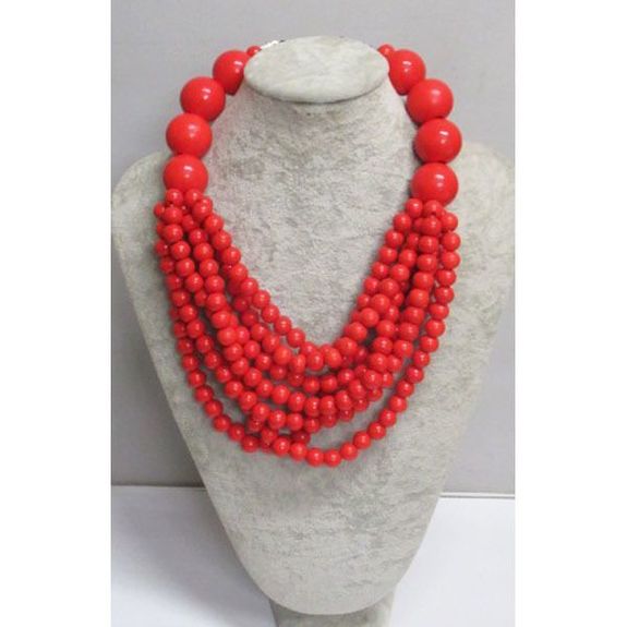 African style necklace with large red wooden balls