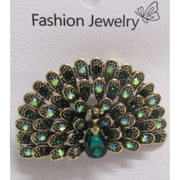 bijoux epingle paon cristal vert
