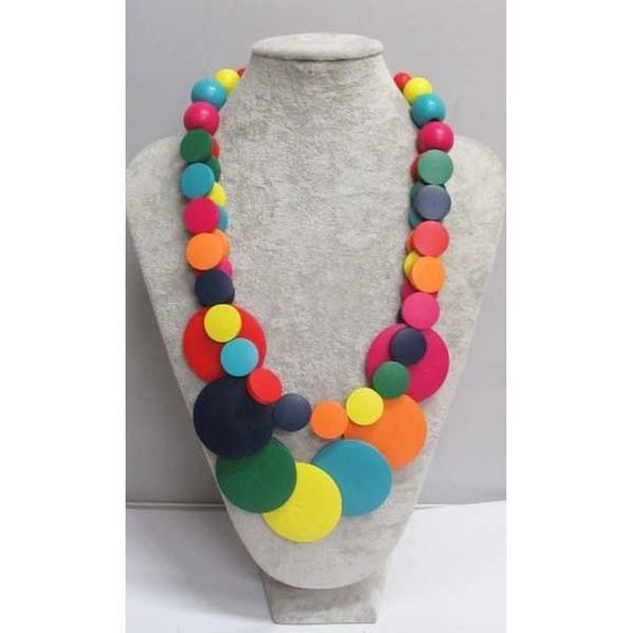 Bijoux collier en bois cercles de toutes couleurs