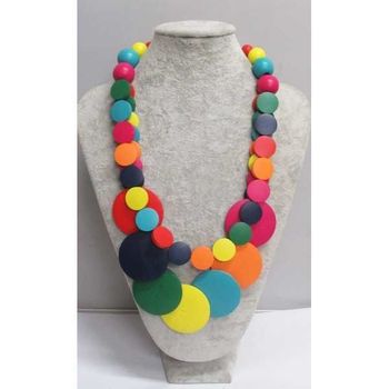 Bijoux collier en bois cercles de toutes couleurs