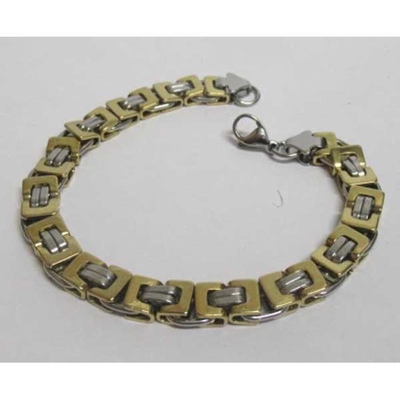 silver mesh bracelet alternating with gold-plated steel