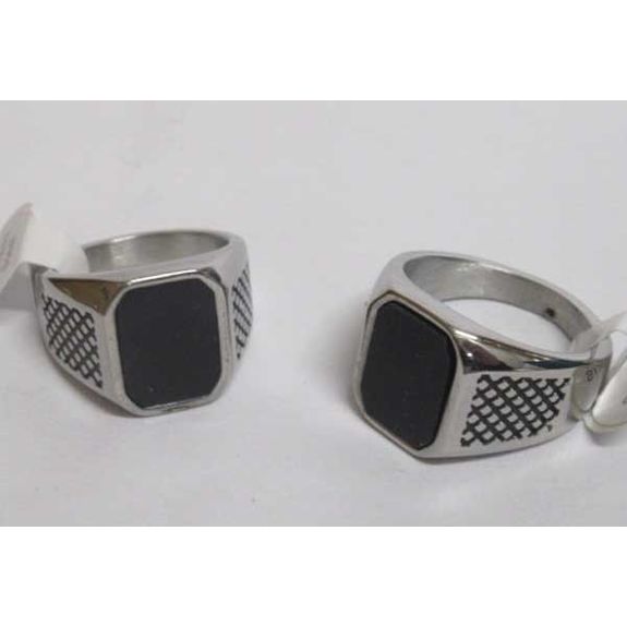 signet ring black glass man steel