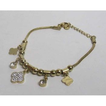 stainless steel 4 rhinestone clover chain bracelet