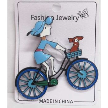 brooch jewelry lady on bicycle