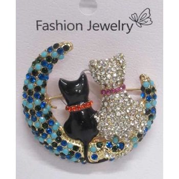 bijoux broche chat duo lune