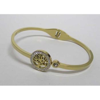 Gold-plated stainless steel rigid bracelet clip with tree of life