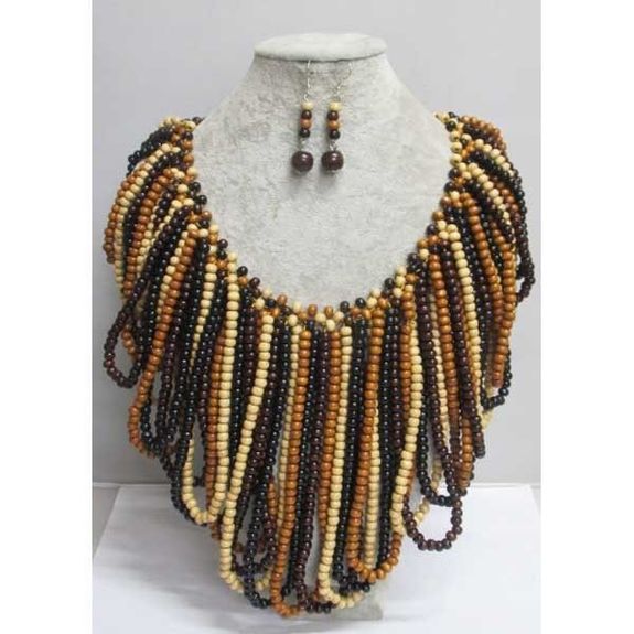 bijoux collier créatif XL en perle alterne marron