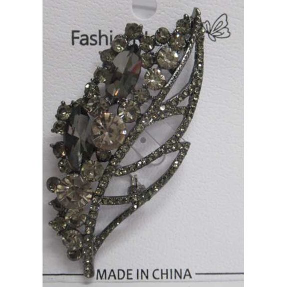 bijoux broche feuille cristal noir