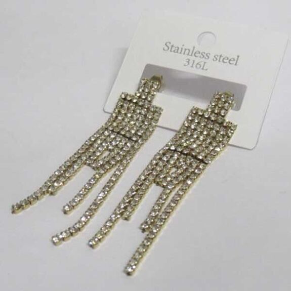 steel earrings with rhinestone drops