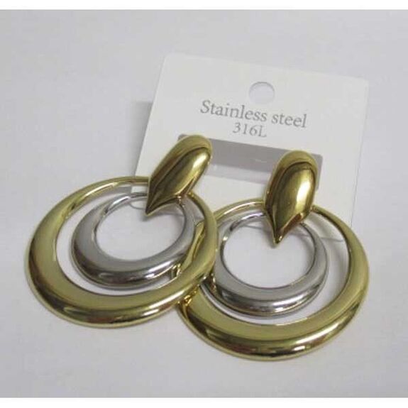 boucles d'oreille cercle argente et doré en acier