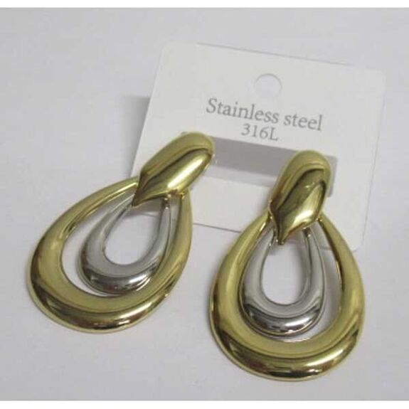 boucles d'oreille goutte argente et dore en acier