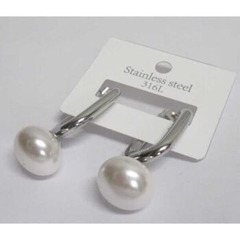 boucles d'oreilles rectangle argent perle en acier