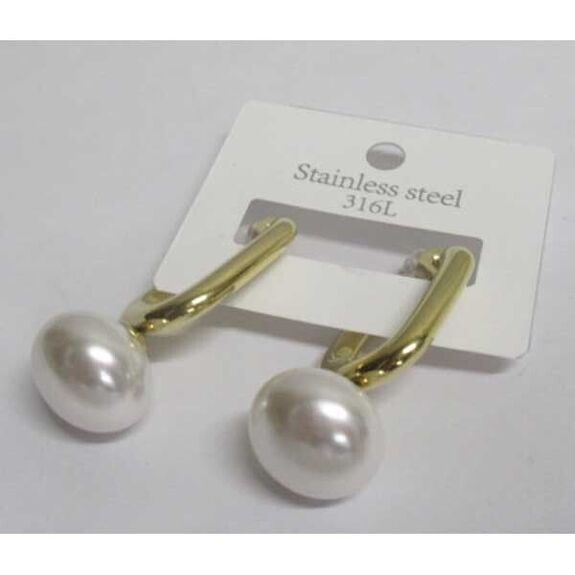boucles d'oreilles rectangle dore perle en acier