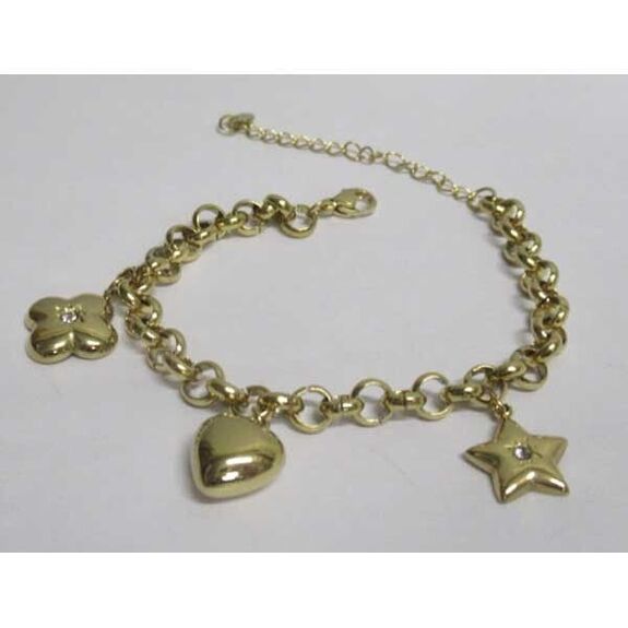 gold-plated steel flower, heart, and star chain bracelet