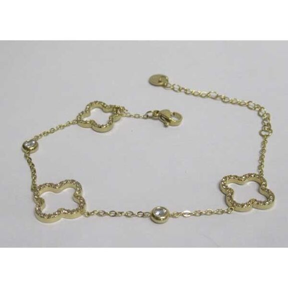 thin clover rhinestone bracelet in gold-plated steel