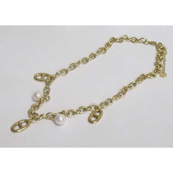 collier maille breloques et perle en acier
