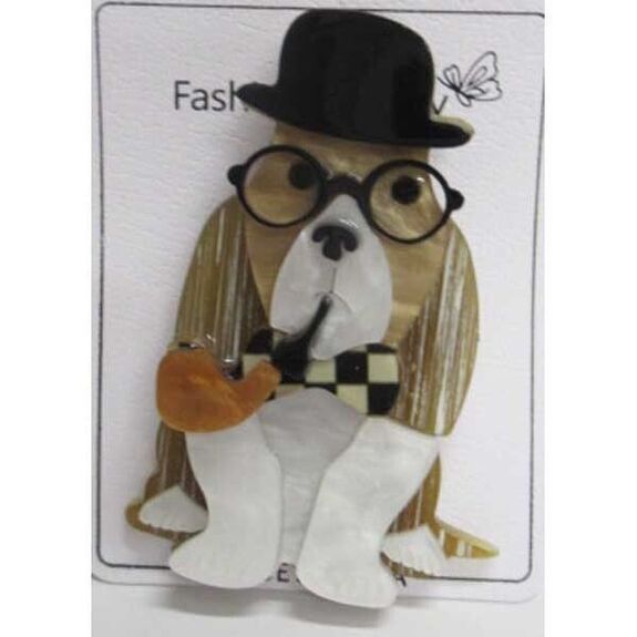 broche bijoux chien avec sa pipe