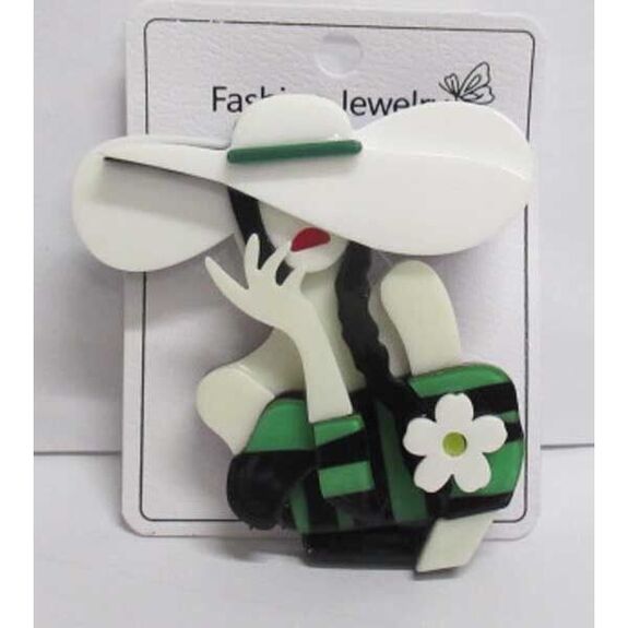 lady with hat jewelry brooch