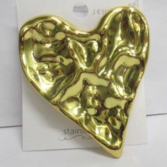 bijoux broche coeur acier dore
