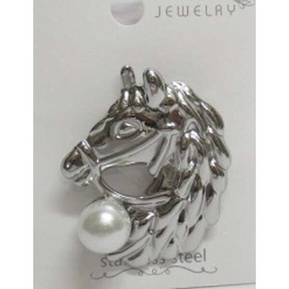 jewelry steel brooch horse pearl
