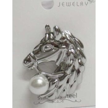 jewelry steel brooch horse pearl