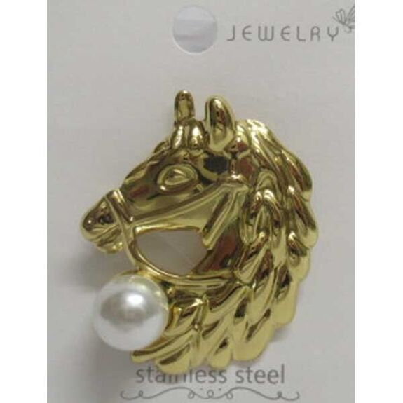 jewelry brooch horse head pearl gold steel