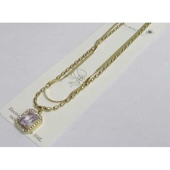 Bijoux double chaine avec pendentif cristal en acier doré