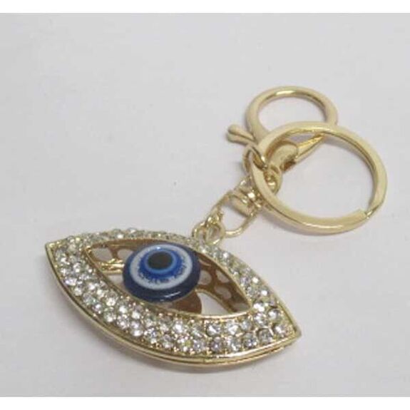 bijoux porte clé oeil strass bleu