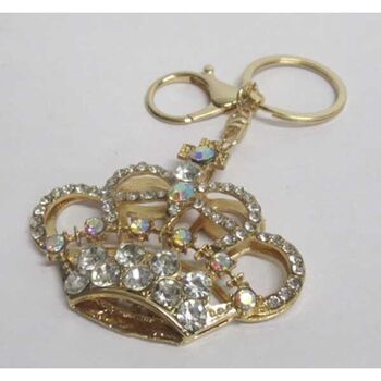bijoux porte clé strass dore couronne