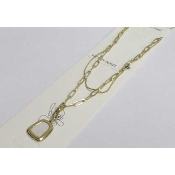 collier double chaîne medaillon nacre acier doré
